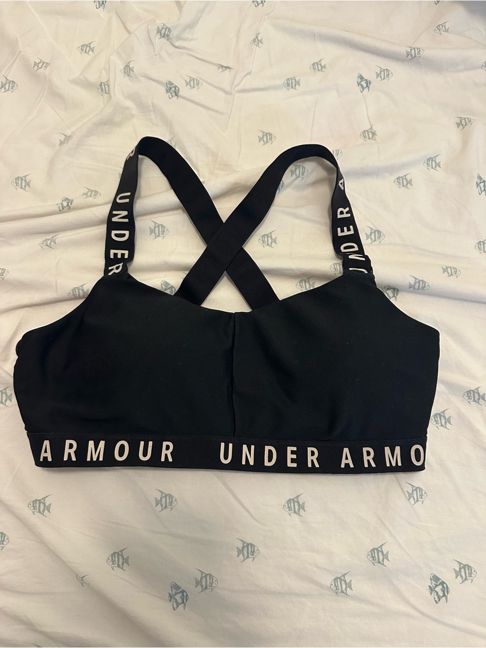 Under Armour Black Cross-Back Logo Elastic Sports Bra